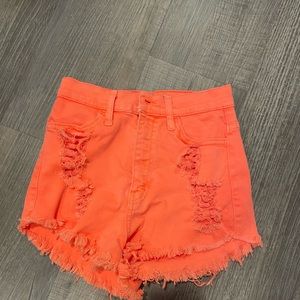 neon high waisted cut off jean shorts